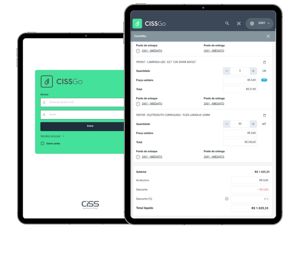 Smartphone com tela do CISSGo com produtos em destaque