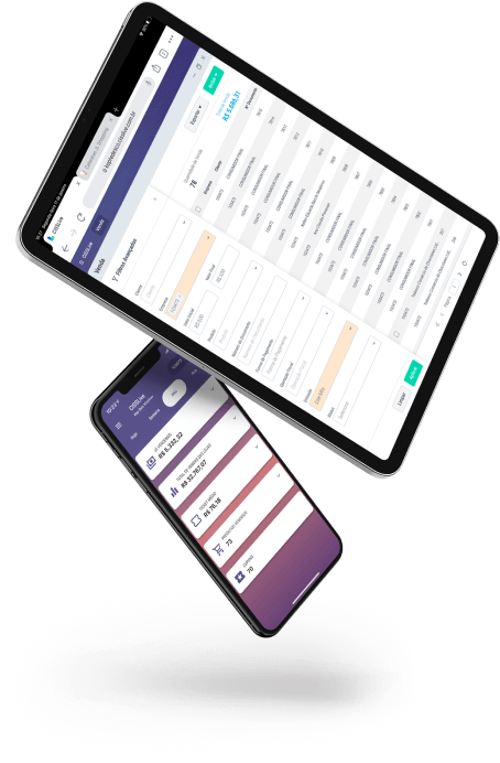 Tablet e smartphone com telas de exemplo do CISSLive