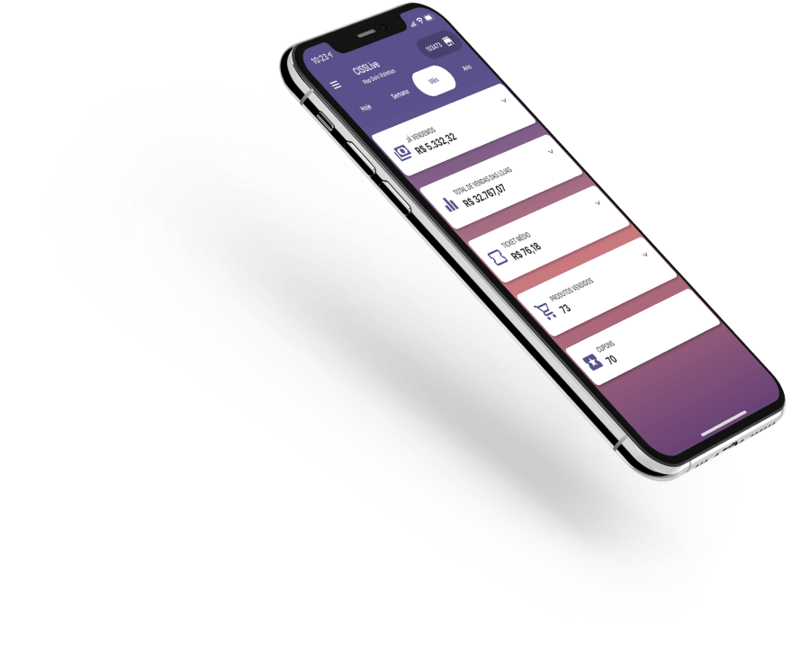 Smartphone com tela de gráficos do sistema erp CISSLive