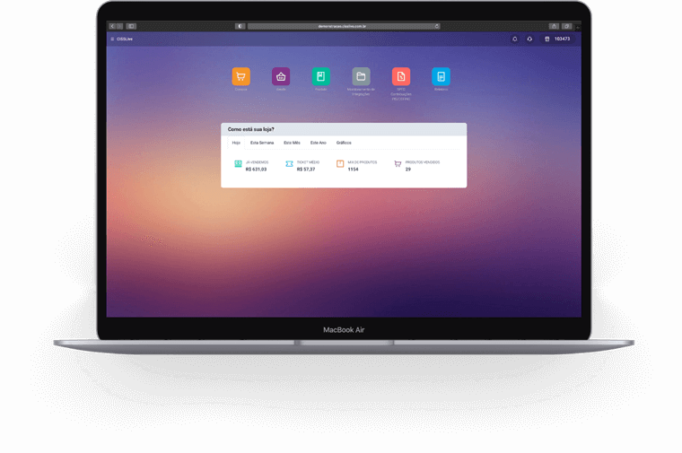 Notebook com tela inicial com dashboard do sistema erp CISSLive