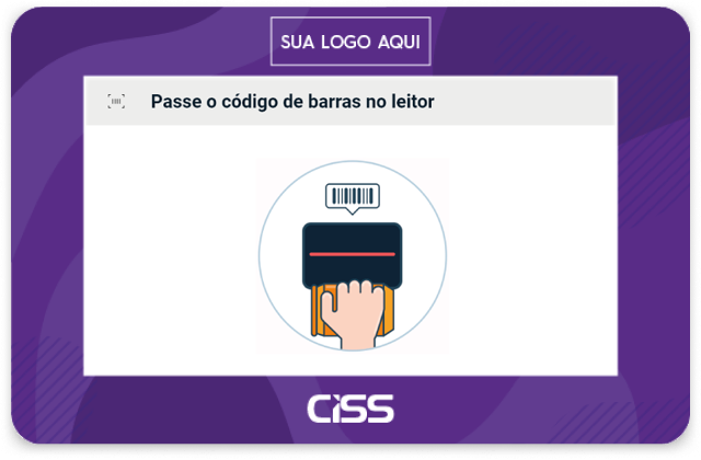 Aparelho de consulta preço CISSLiveScan na cor roxo com desenhos mostrando como escanear o código de barras
