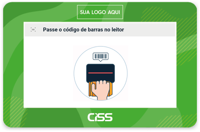 Aparelho de consulta preço CISSLiveScan na cor verde com desenhos mostrando como escanear o código de barras