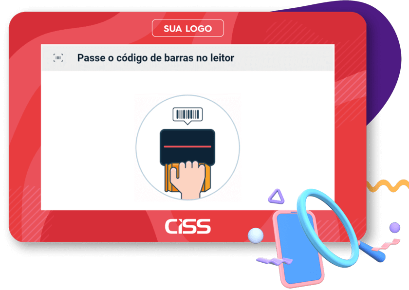 Tutorial mostrando como realizar a leitura de código de barras com o consulta preço CISSLiveScan. O desenho mostra um quadrado com bordas arredondadas