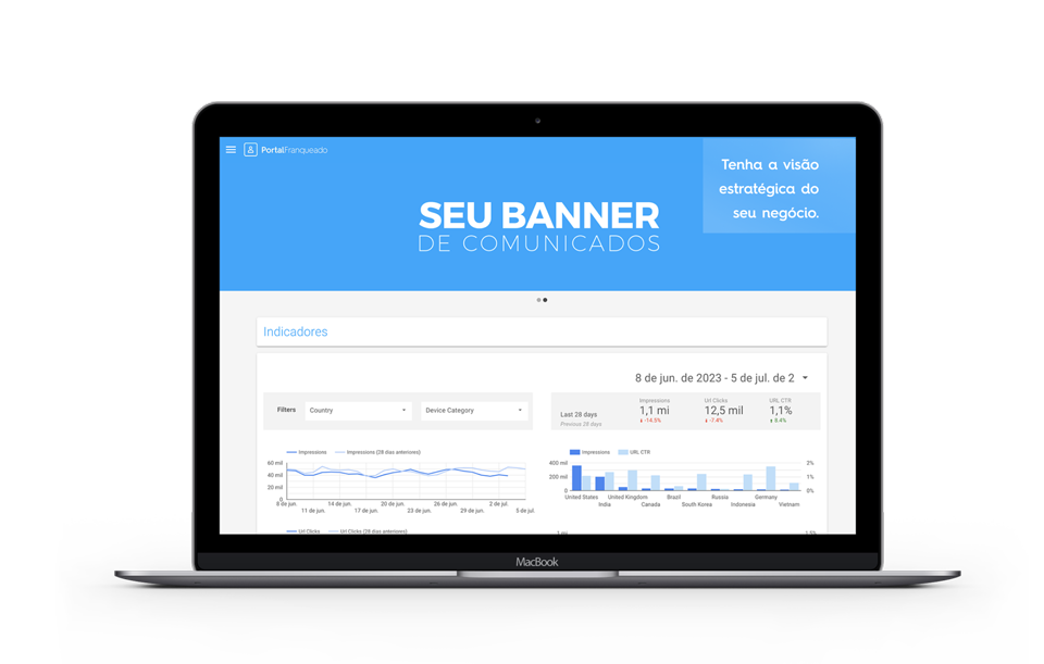 Portal Franqueado sendo mostrado na tela de um notebook