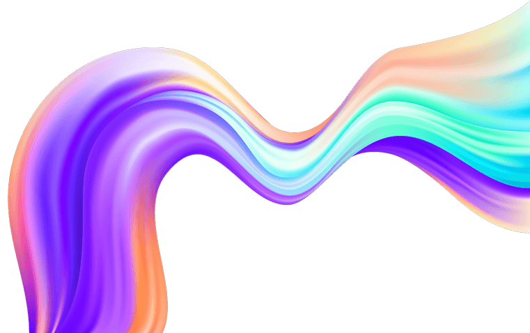 Fluxo de tinta ondulado nas cores predominantementes roxo, teal, e laranja